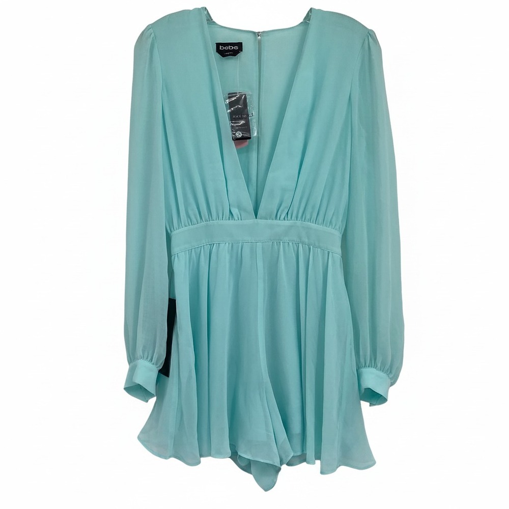 Bebe Aqua Blue Deep V Romper | Polyester One-Piece, Size 2